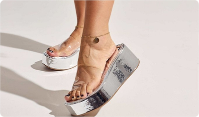 Salto flatform espelhado Tamanco Adele Prata