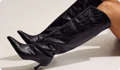 Couro croco Bota Ianca Preta