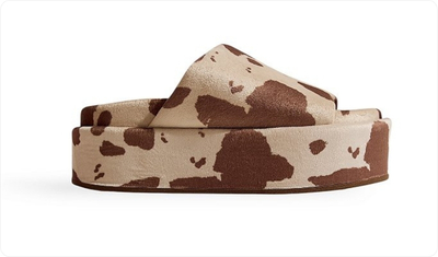 Tamanco Feminino Plataforma Fifi Branco e Bege Cow Print