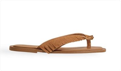 Chinelo Flatform Feminino Franjas Couro Fuji Camel