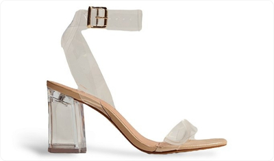 Sandália Feminina Salto Alto Transparente Tiras Vinil Kenya Bege