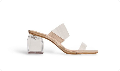 Tamanco Feminino Salto Transparente Tiras de Vinil KIM Bege