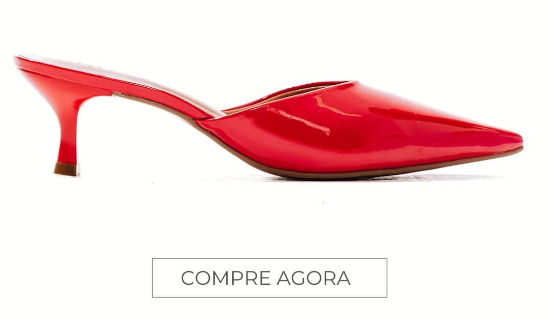 MEGAN - MULE FEMININO BICO FINO SALTO KITTEN HEELS VERMELHO