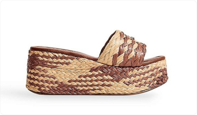 Tamanco Plataforma Feminino Ráfia Nalu Bicolor Bege/Camel