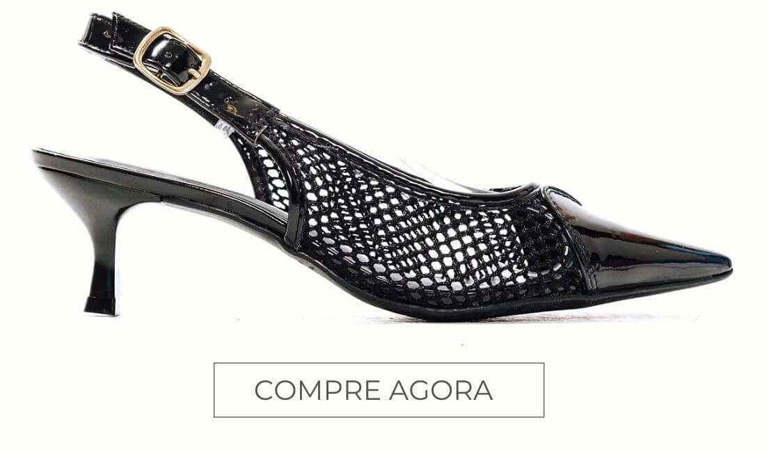 NEW ALICE - SCARPIN FEMININA BICO FINO SALTO KITTEN HEELS TELA SLINGBACK PRETO