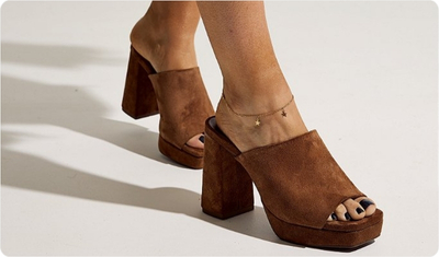 Tamanco Feminino Couro Camurça Nísia Camel