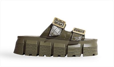 Tamanco Flatform Feminino Croco Fivelas Seri Verde