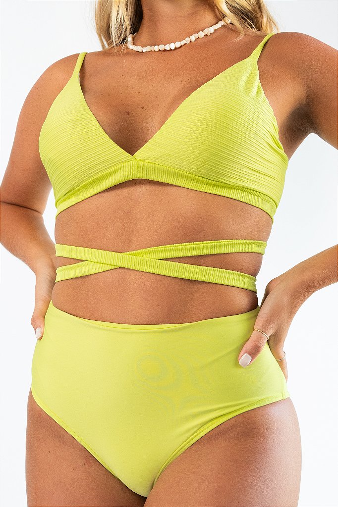 Hot Pants Com Detalhes Laterais Verde Neon Texturizado - Ilha Bikini