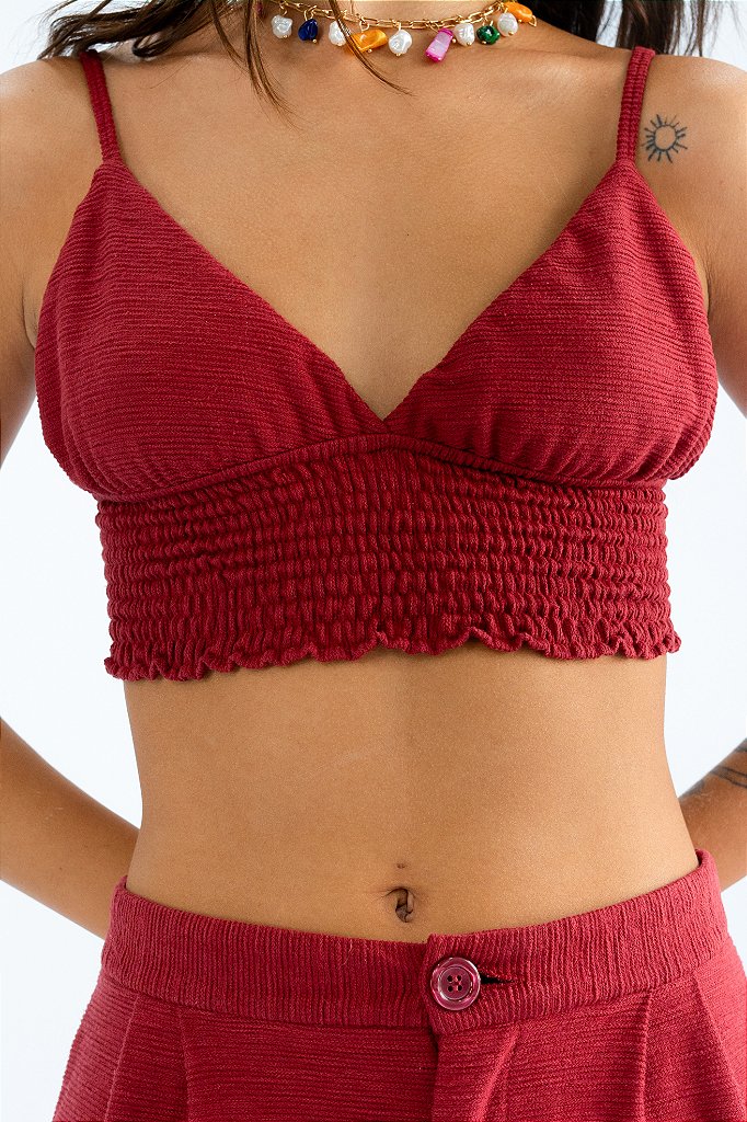 Top Decote Lastex Texturizado Cereja - Loja da Bruna