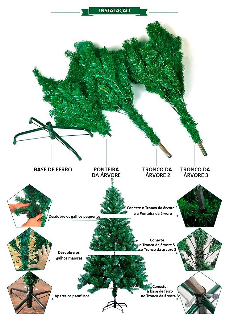 Arvore de Natal Pinheiro Cor Verde 1,80m 388 Galhos - A0014 - Loja Real  Mania