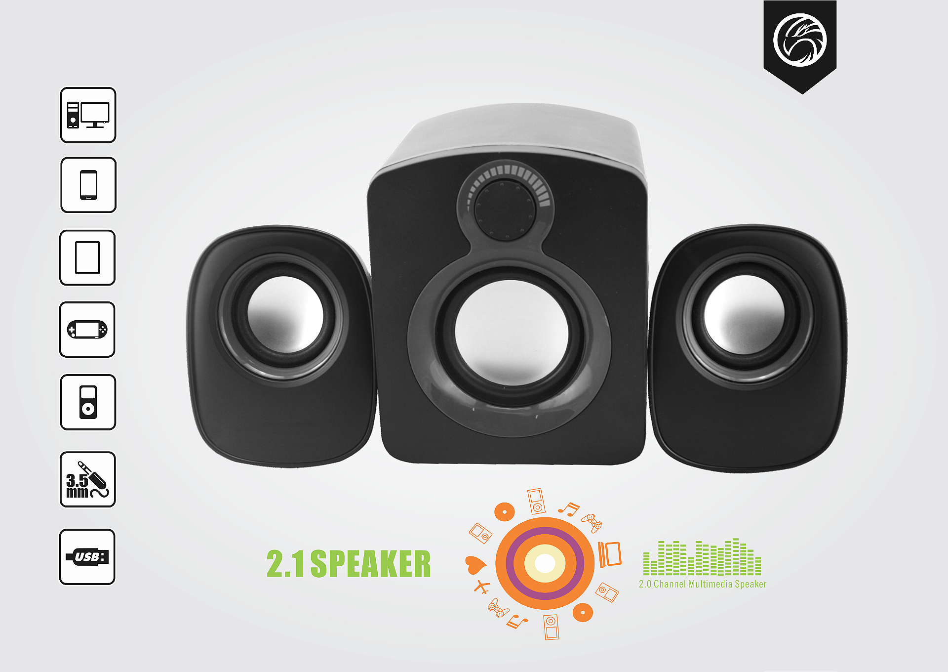 Sistema de Som 2.1 (Subwoofer + 2 Colunas) USB - ESPERANZ