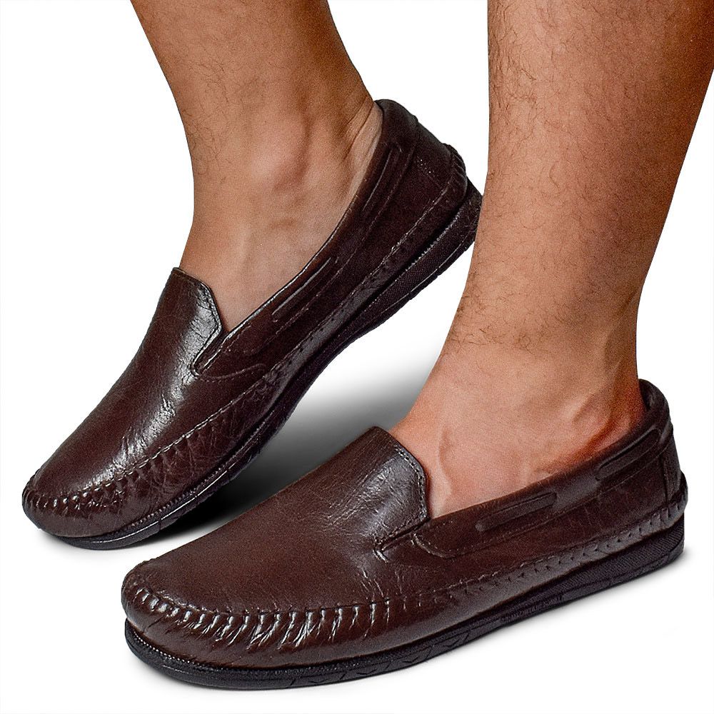 Mocassim Masculino De Couro Conforto 400 Café - Essência Brasil
