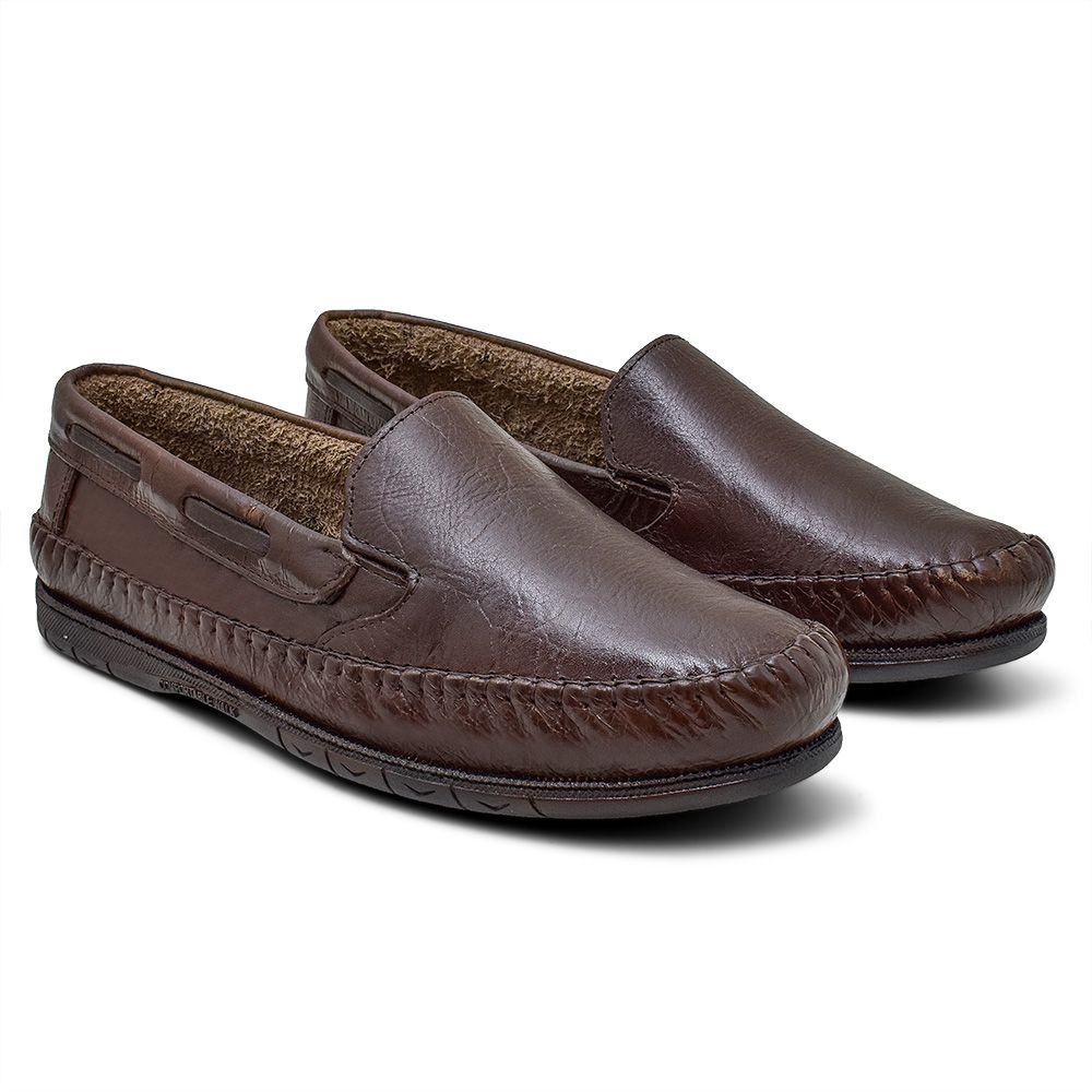 Mocassim Masculino De Couro Conforto 400 Café - Essência Brasil