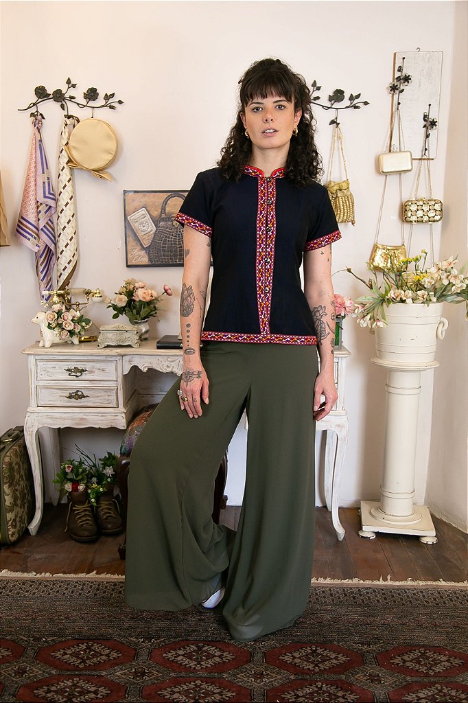 calça verde pantalona