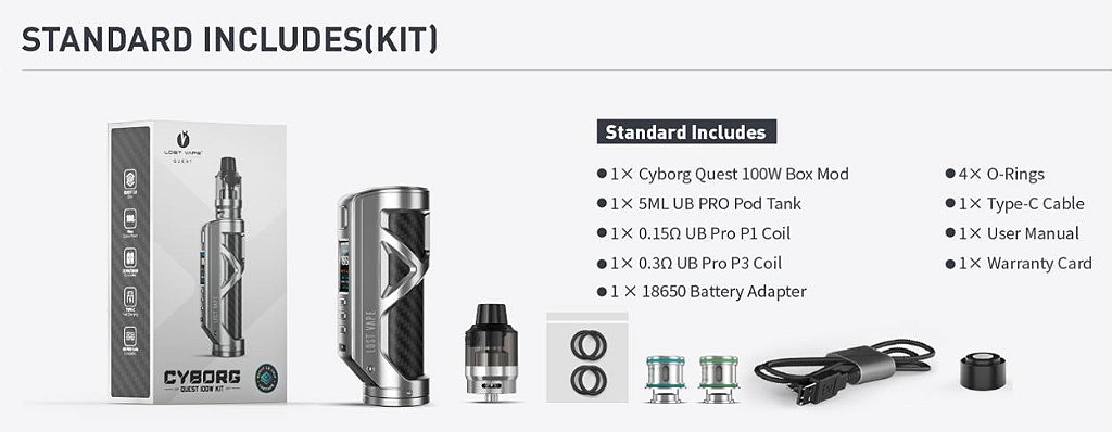 KIT VAPE CYBORG QUEST 100W C/ TANK UB PRO - LOST VAPE - Best Vape Brasil • Sua Loja Profissional