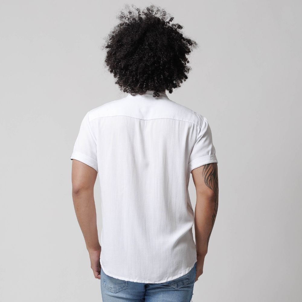Camisa viscolinho com gola de babadinho - Branco