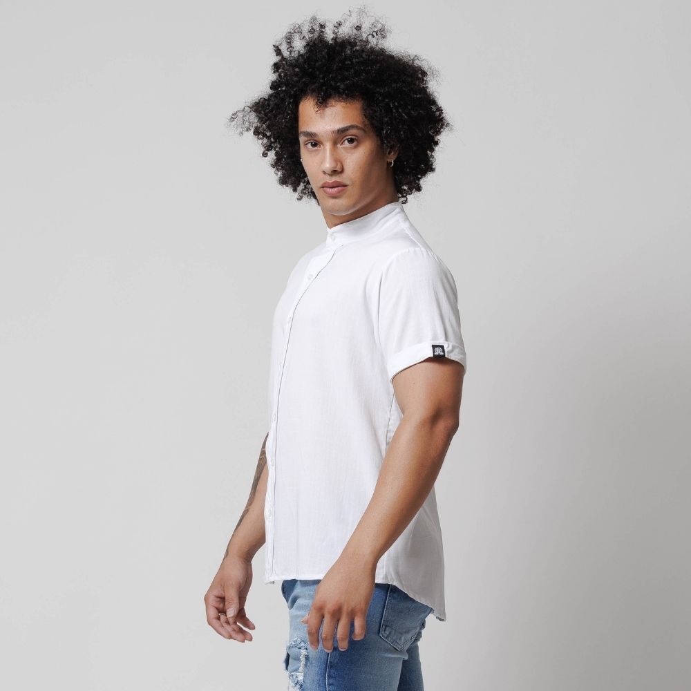 Camisa viscolinho com gola de babadinho - Branco