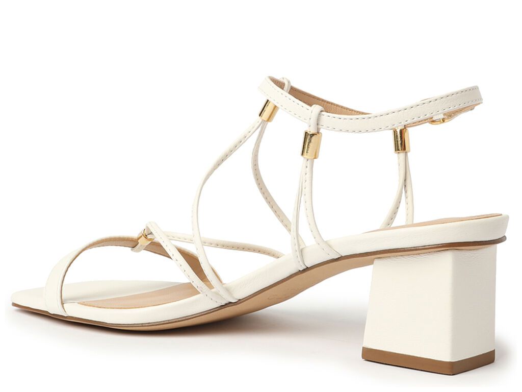 Sandalia branca salto quadrado baixo Clearance