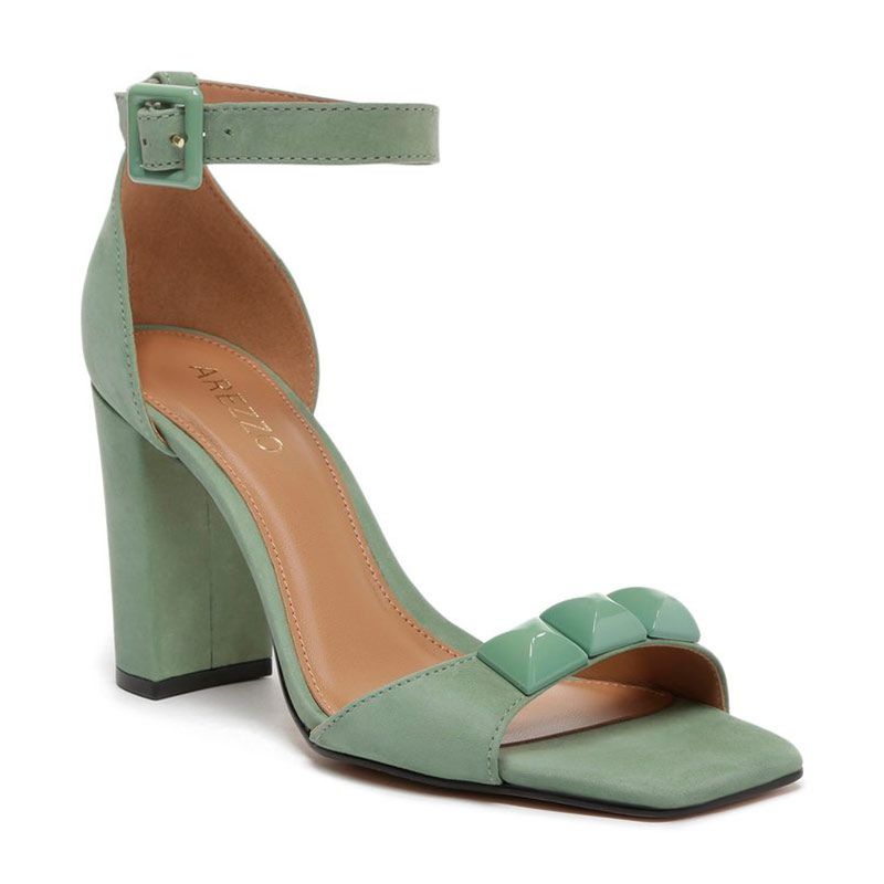 Arezzo - Sandália Verde Menta Nobuck Salto Alto Bloco - Seu Sapato