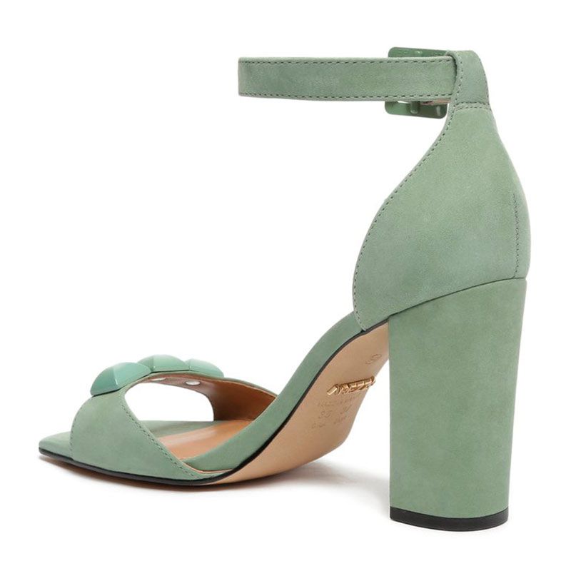 Arezzo - Sandália Verde Menta Nobuck Salto Alto Bloco - Seu Sapato