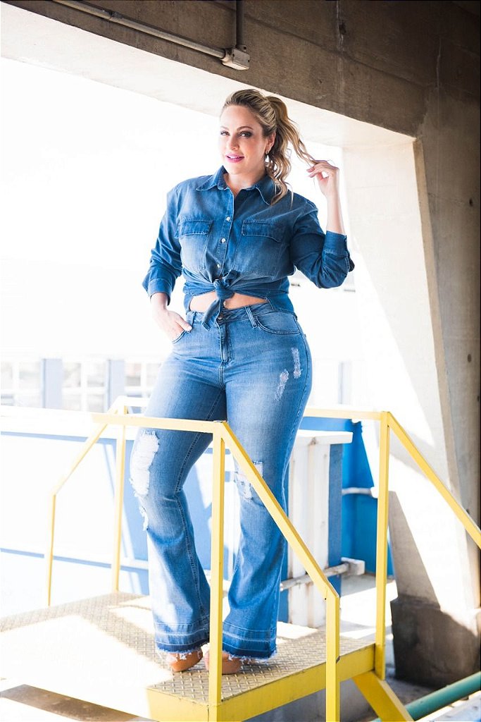 camisa jeans plus size