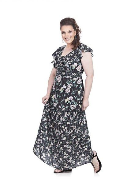 vestido longo plus size floral