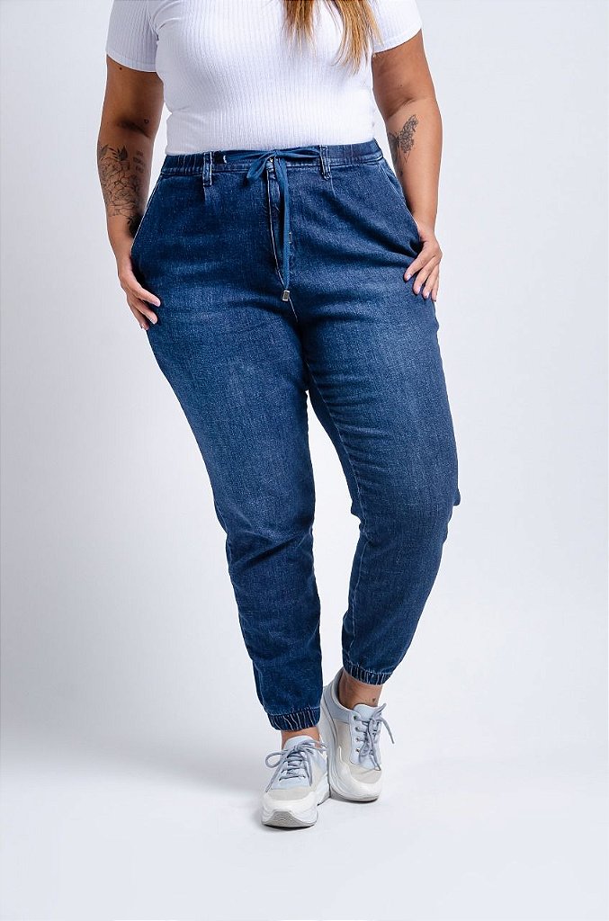 calça jogger jeans plus size