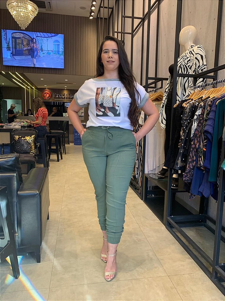 calça plus size verde militar