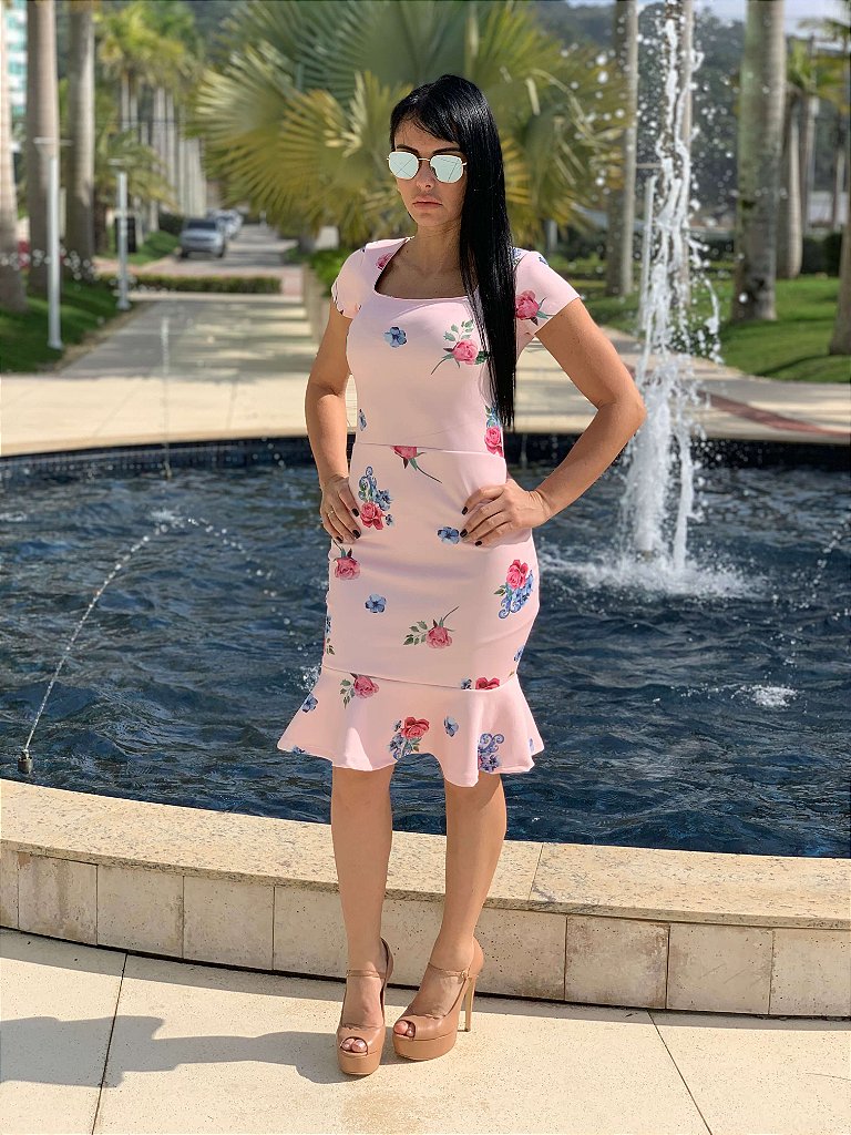 vestido neoprene floral