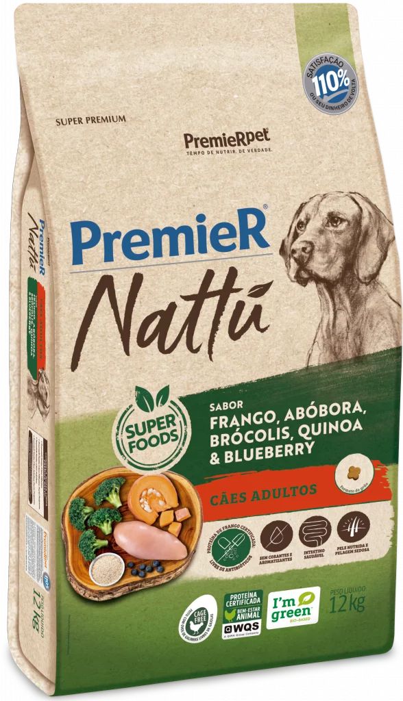 Ração Premier Nattu Cães Adultos de Raças Médias e Grandes Sabor