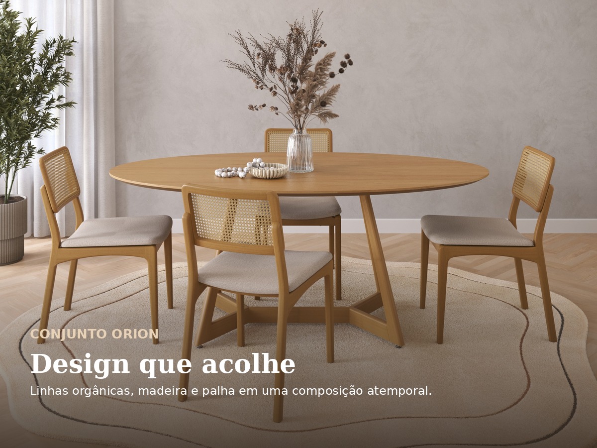 Conjunto Mesa Orion oval com quatro Cadeiras Perth em ambiente decorado