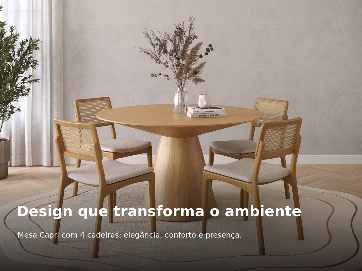 Conjunto Mesa Capri com quatro cadeiras em ambiente decorado