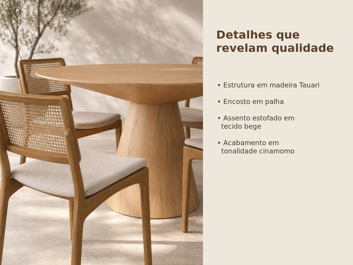 Detalhes dos materiais e acabamento do Conjunto Mesa Capri