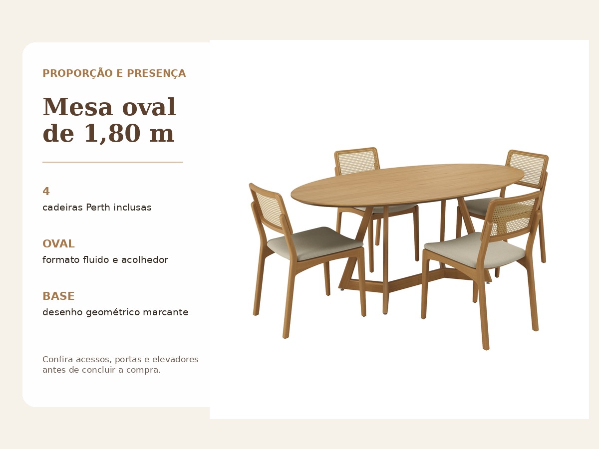 Mesa Orion oval de 1,80 m com quatro Cadeiras Perth