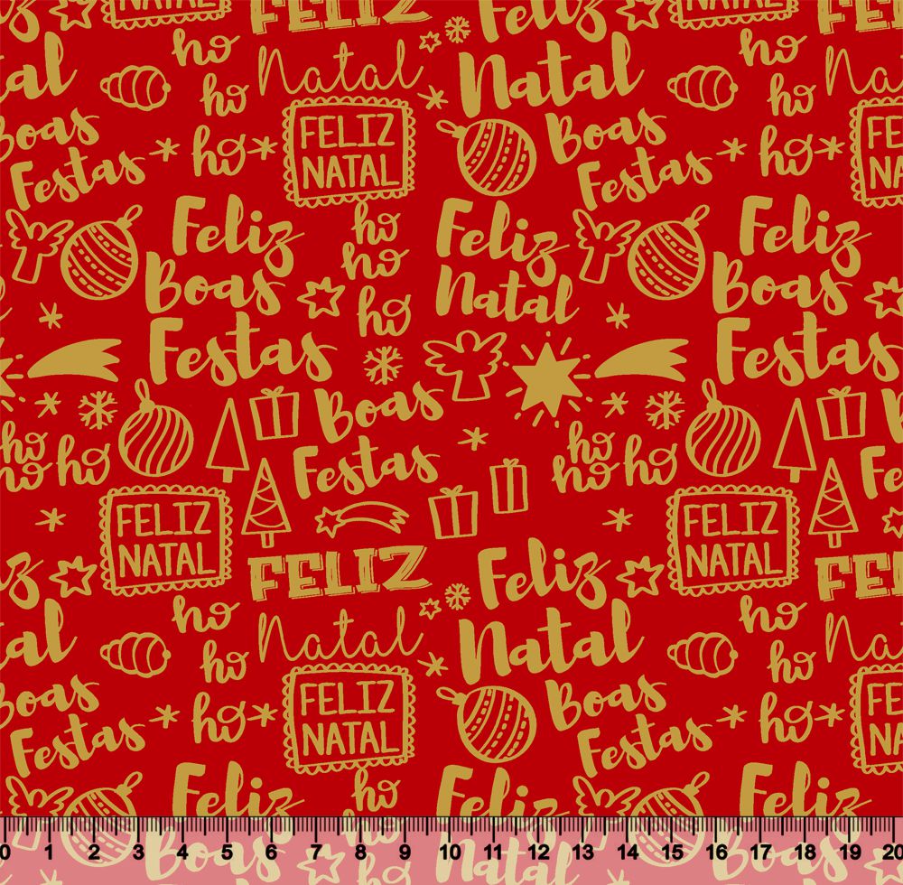 Tecido Tricoline Natal - Frases de Natal - Vermelho