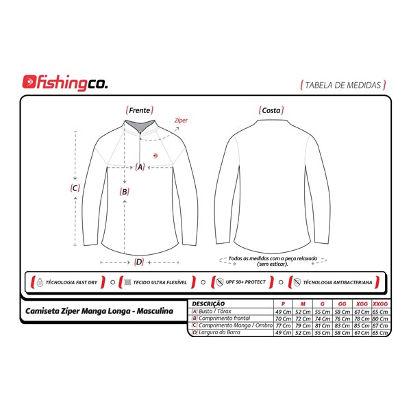 Camiseta Fishing co. Zíper ML com Proteção UV Marinho - PAPASIRI