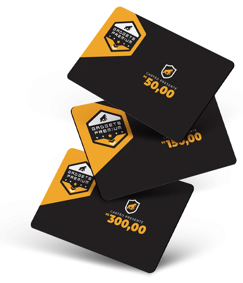 Cartões presente Gshield de R$ 50, R$ 150 e R$ 300